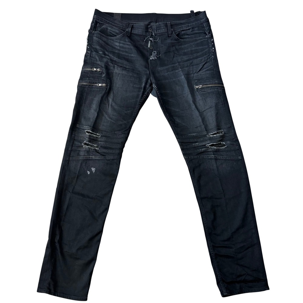 Hudson Jeans Biker Skinny Jeans Sz 42 Dark Wash Streetwear Casual Distressed